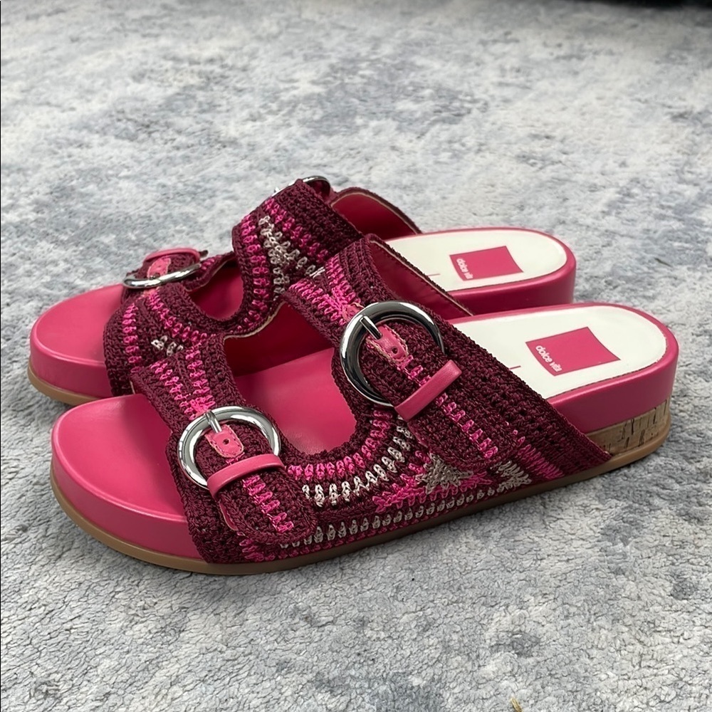 New Dolce Vita Ralli Wedge Sandal Woven Double Strap Slide Pink Sz 8 - Picture 2 of 14